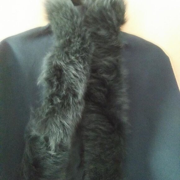 New Teal Greenish Blue Cape Coat trimmed in real FOX Fur - Picture 9 of 9
